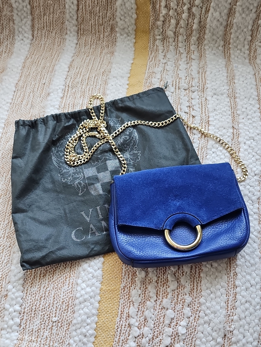 Vince Camuto Adina Sodalite Blue Suede & Leather Crossbody with Gold Accents